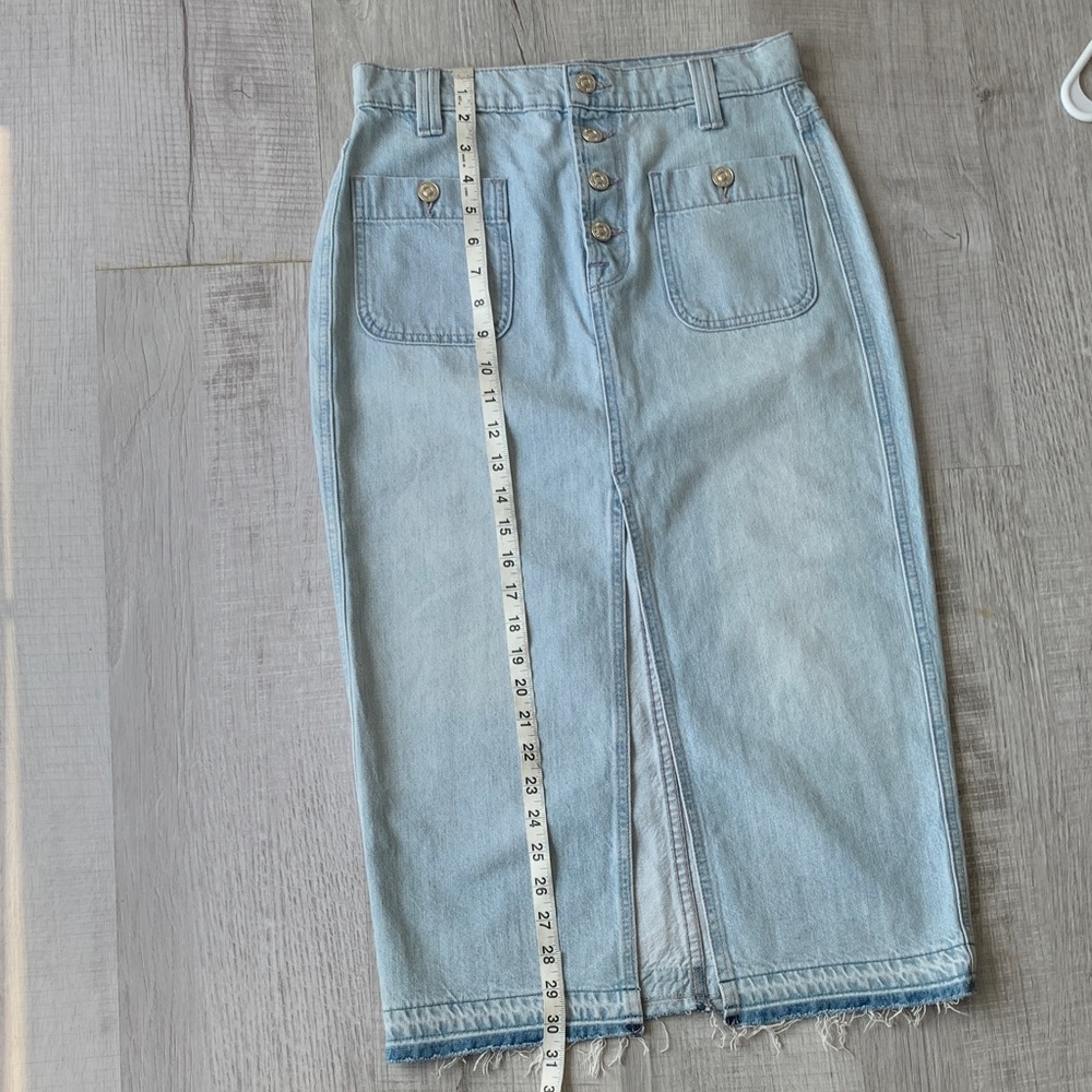 7 For All Mankind Light Blue Button-Front Denim Skirt, Size 27. - Picture 8 of 12